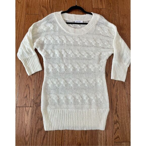Calvin Klein ivory cableknit wool mohair blend tunic length sweater size s - Picture 6 of 8